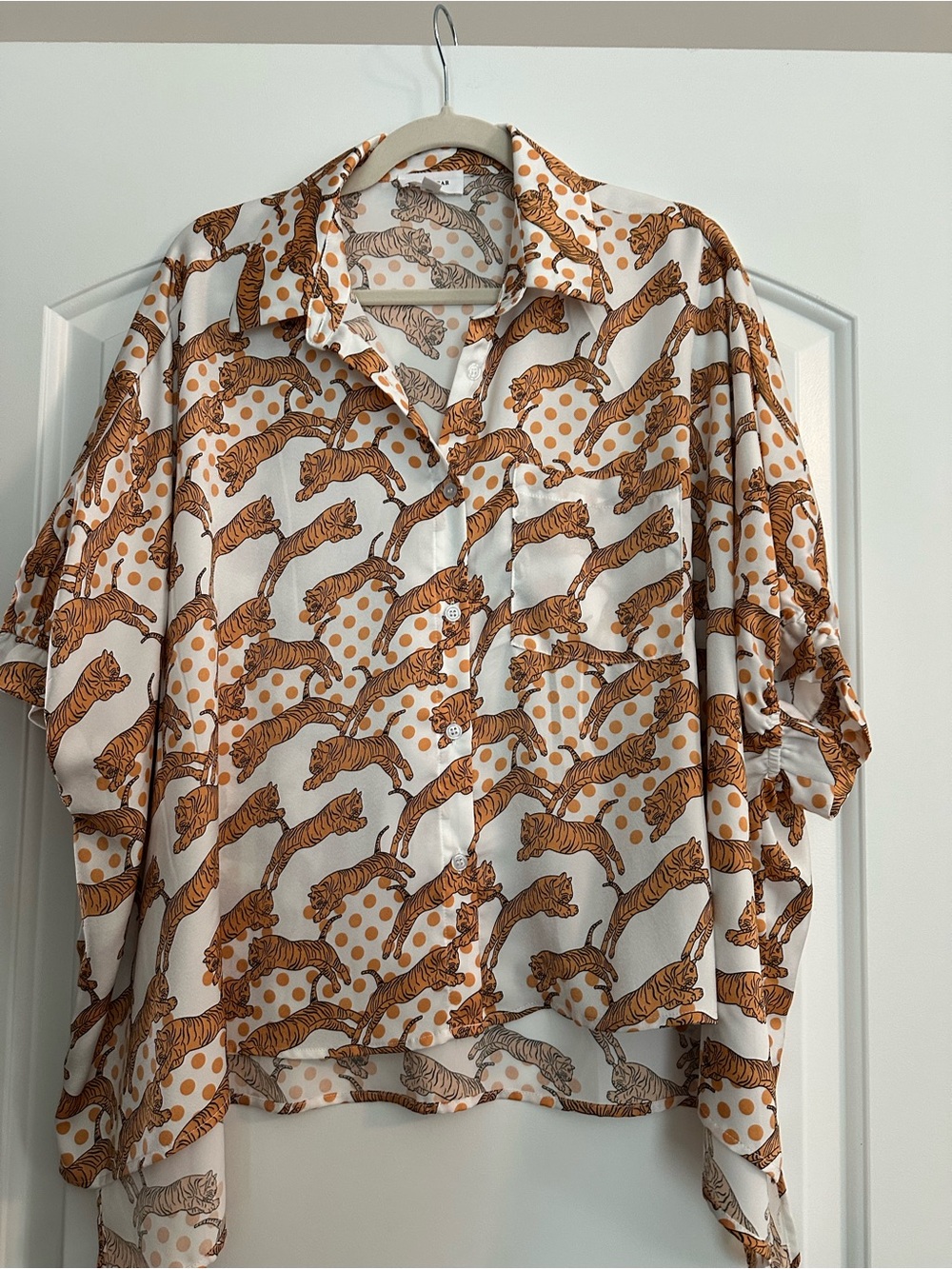 Womens White Shirt with Brown Tiger Print